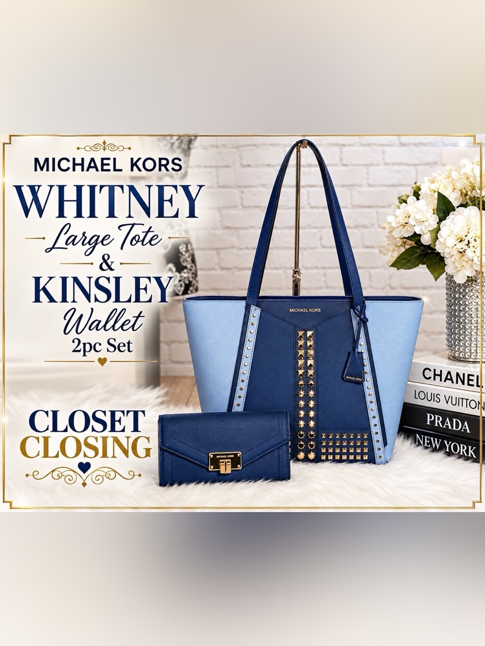 Michael Kors WHITNEY Large Tote/KINSLEY Wallet 2pc Set